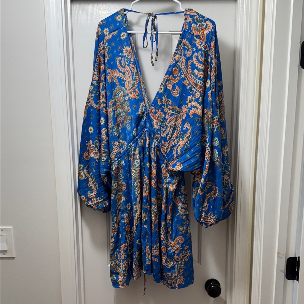 Free People Blue and Orange Paisley Kimono